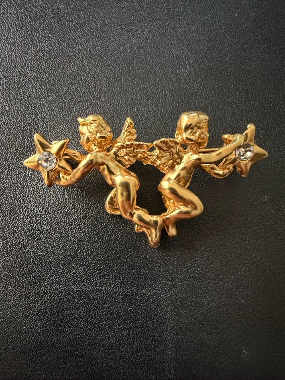 Kirks Folly Double Cherub Gold-Tone Pin Brooch